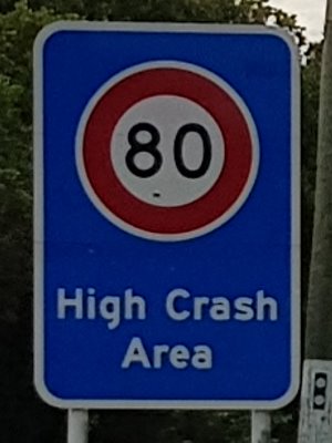 80kmh High Crash Area sign
