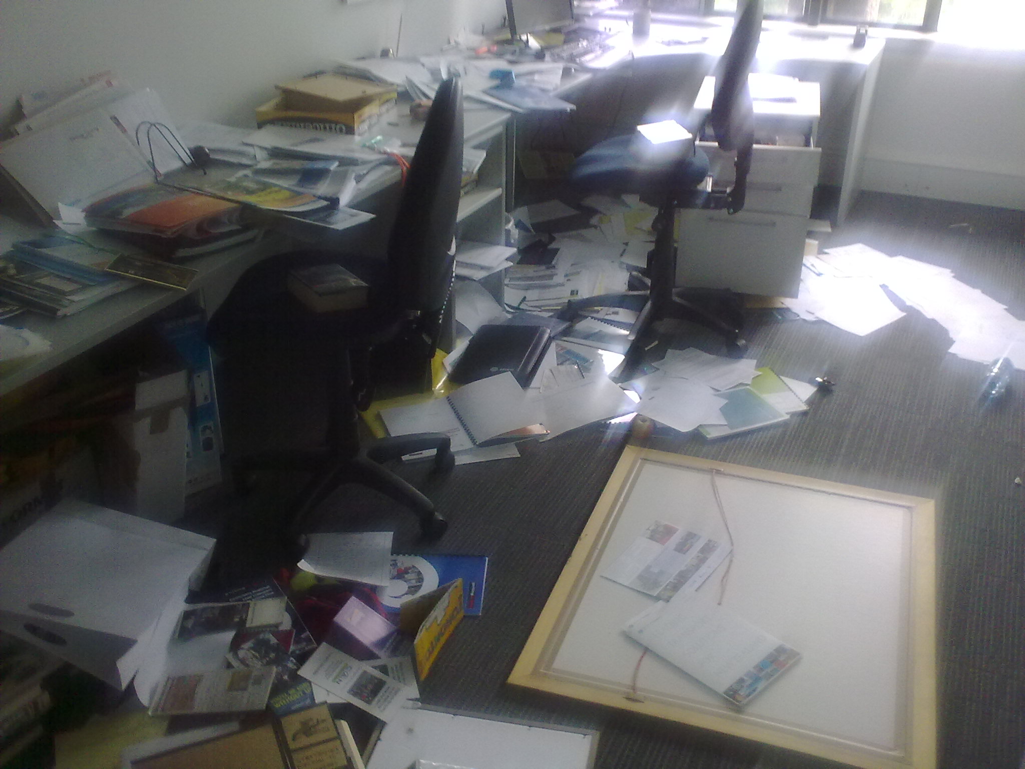 Our sixth floor office was quite a mess after the earthquake