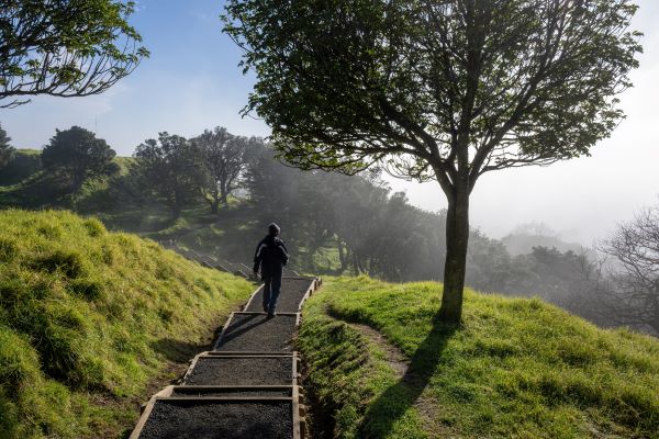 Walking up to the Mt Eden summit in winter