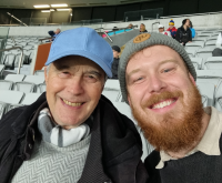 Pim pictured with his dad at a Women's World Cup Football match in Auckland