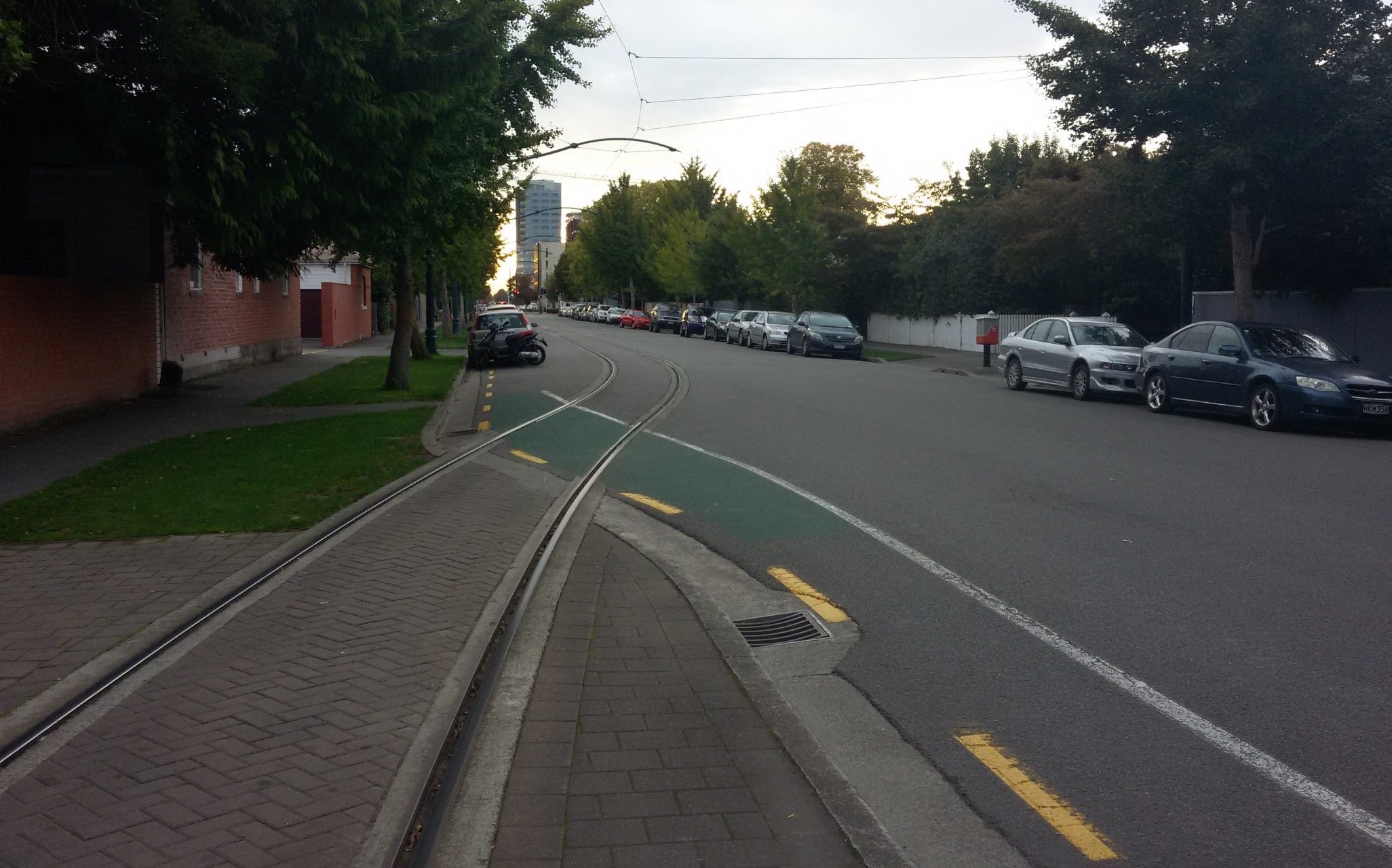 Tram tracks crossing cycleway