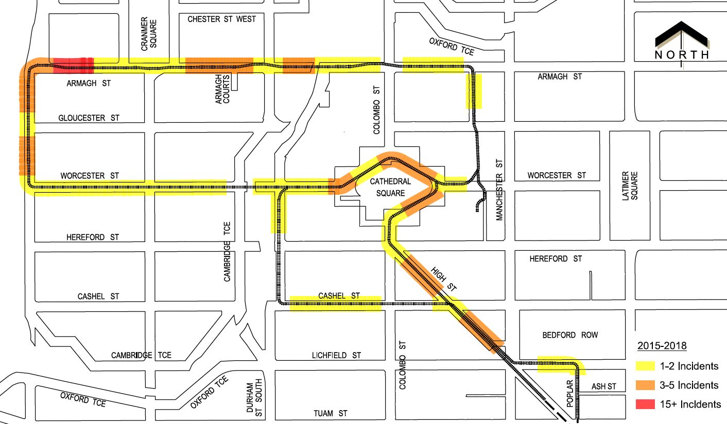 Heatmap of tram track incidents