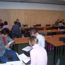 students in classroom in groups 