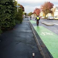Painted cycle lane in Dunedin.