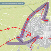 Christchurch Motorway Projects map.