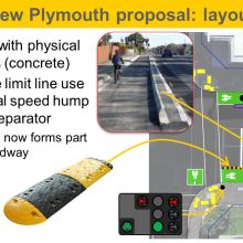 slide showing a proposed new layout for a separated cycleway at an intersection with signals