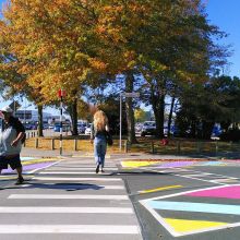 colourful urban design near a pedestrian crossing