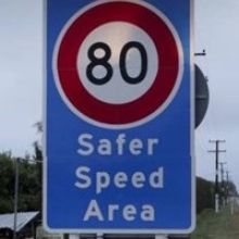 80 km Safer Speed Area road sign