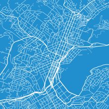 Blue and white vector image of a map of Dunedin city urban centre