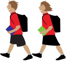 Students walking cartoon graphic