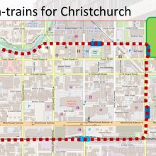 Map of tram trains for Christchurch