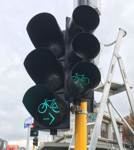 Cyclist traffic signal with greenlight