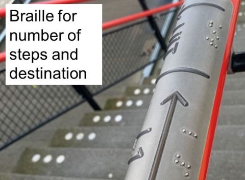 Braille marking steps and destination