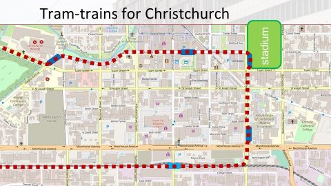 Map of tram trains for Christchurch