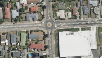 Roundabout at Alabama Road and Weld Street intersection.