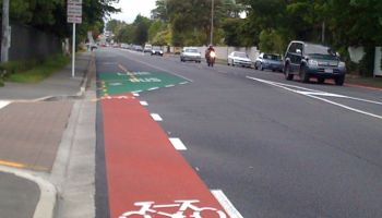 Cycle lane that is painted red.