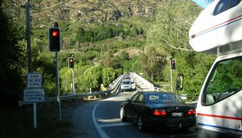 Signals at single lane bridge over Kawarau Falls.