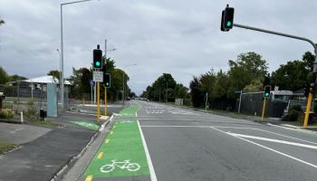 Signalized crossing and cycle lane on Northcote Road.