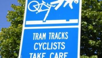 cyclists warning sign for tram tracks sign